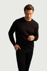 Regular Fit Crew Neck Long Sleeve Sweatshirt - Black