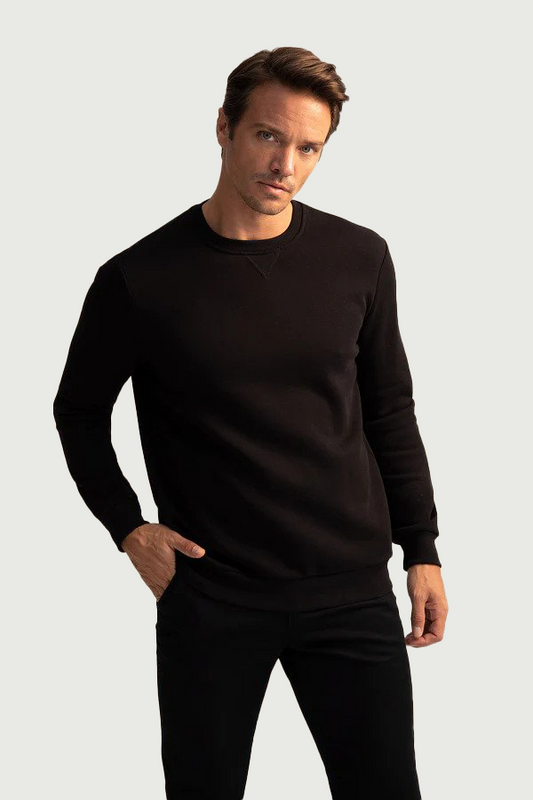 Regular Fit Crew Neck Long Sleeve Sweatshirt - Black