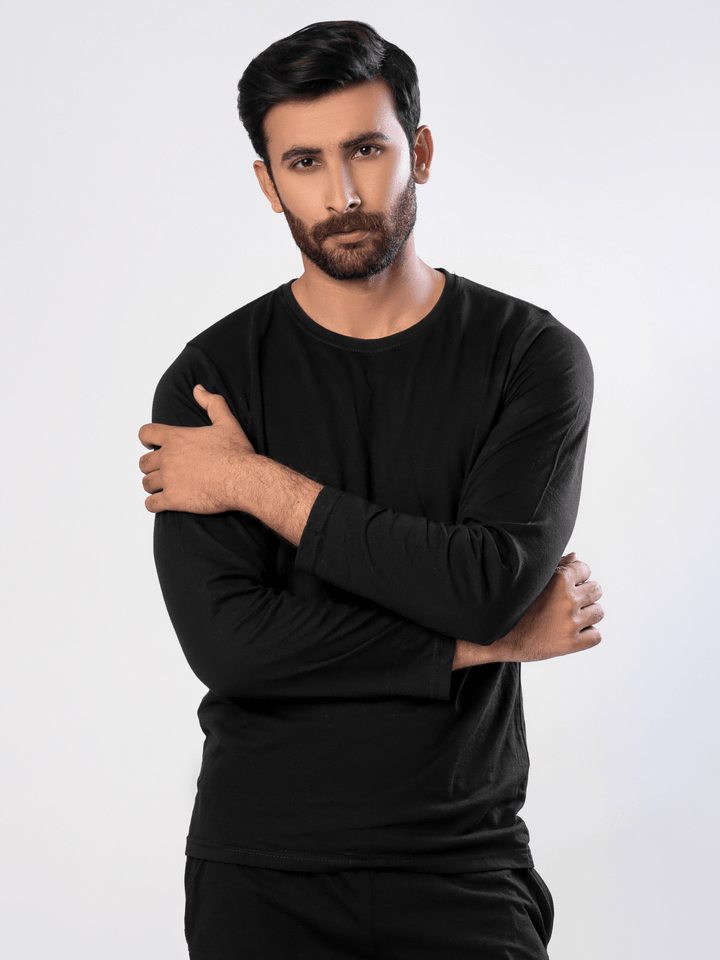 crew neck cotton black full sleeve t shirt for men by hinz
