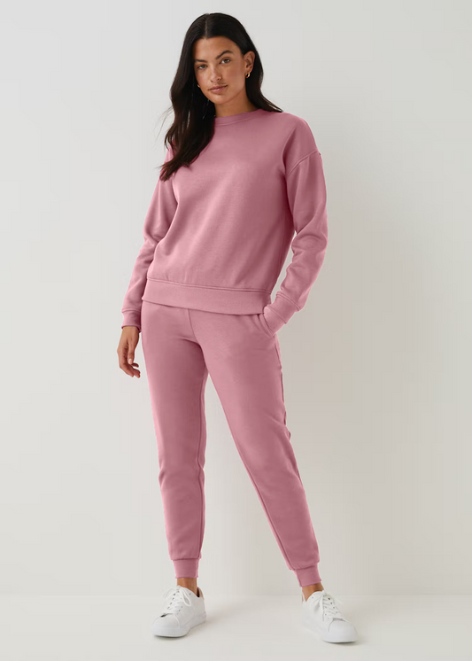 Pink Fleece Sweatshirt & Tapered Joggers