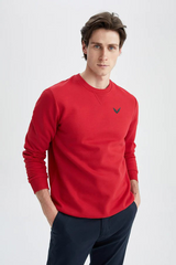 Regular Fit Crew Neck Long Sleeve Sweatshirt RED